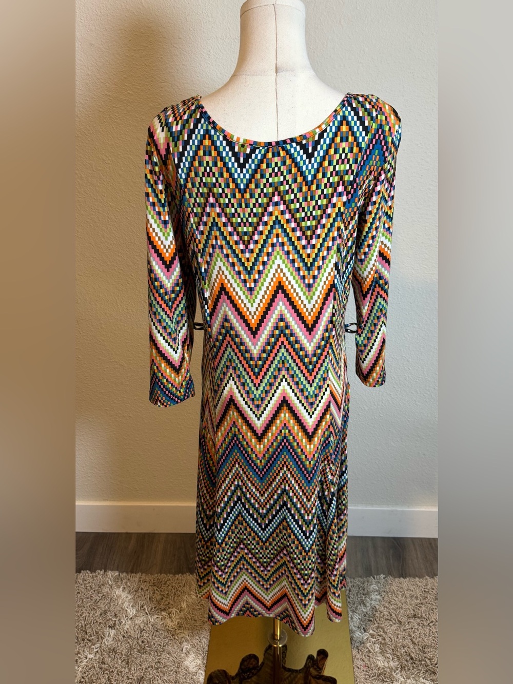 Lennie for Nina Leonard Multicolor Zigzag Chevron Knit Dress No Belt size Medium - Picture 5 of 13